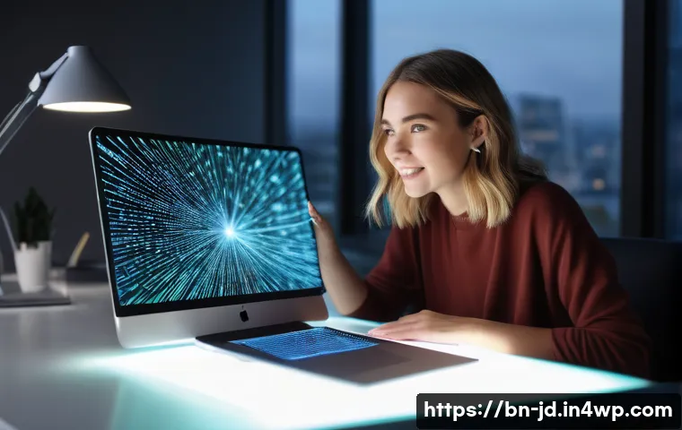 기술 공유 플랫폼에서의 AI 활용 방안 - **Prompt:** A young, energetic female blogger in her late 20s sits at a sleek, minimalist desk in a ...