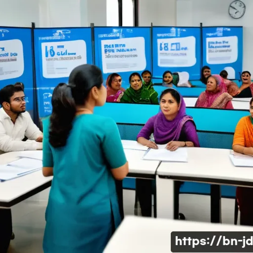 기술 공유 플랫폼의 변화 관리 전략 - A professional corporate training workshop scene set in a modern office space in Bangladesh, featuri...