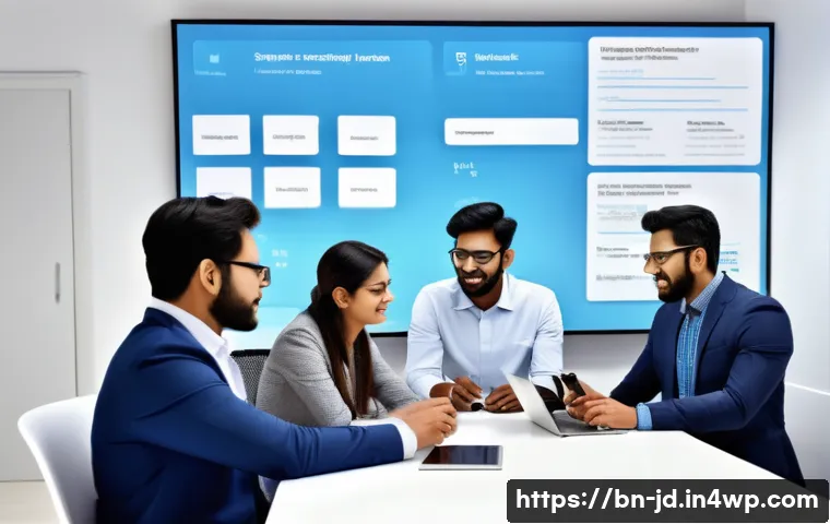 기술 공유 플랫폼에서의 사용자 피드백 활용 전략 - A detailed, modern office scene showing a diverse team of Bengali professionals collaboratively desi...