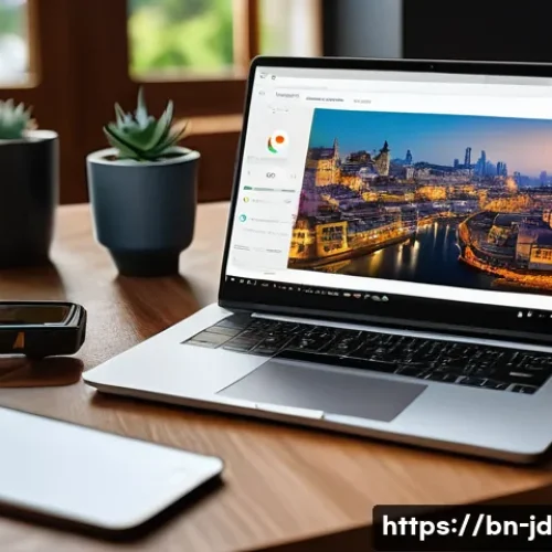 Home 33 기술 공유 플랫폼의 지속 가능한 비즈니스 모델 - A modern technology sharing platform interface displayed on a sleek laptop and smartphone side by si...
