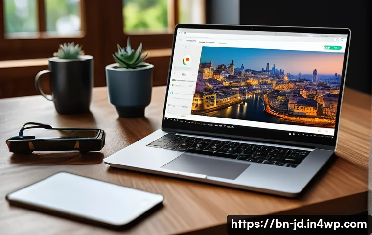 기술 공유 플랫폼의 지속 가능한 비즈니스 모델 - A modern technology sharing platform interface displayed on a sleek laptop and smartphone side by si...